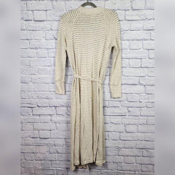 BCBGeneration Women's Size Medium Beige Striped Long Open Front Cardigan Sweater - Picture 9 of 10
